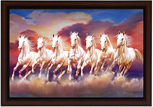 Masstone Seven Running Horse Vastu UV Digital Re-Print Framed Wall Painting (20×14 inch)