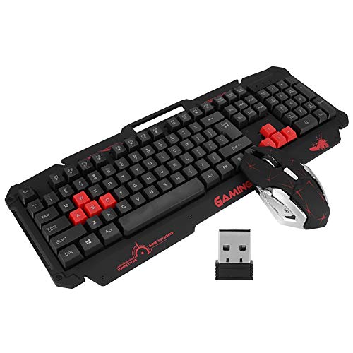 Hk1868 Gaming Keyboard and Mouse Combo, 10M Wireless Transmission Gaming Keyboard Mouse Set with Mobile Phone Slot, Perfect for Pc Computer Gamers(Black)